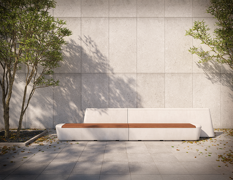 Smalle Atoll zitmodule met afgeronde hoeken, afgerond rugleuningselement en een houten afwerking